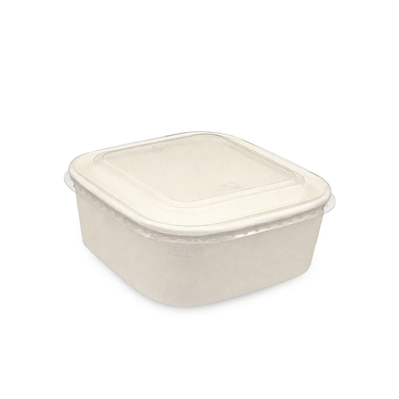 Square White Salad Bowl with Clear PET Lid - Image 10