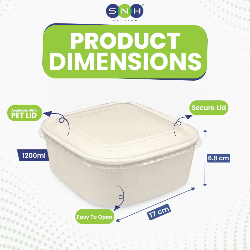 Square White Salad Bowl with Clear PET Lid - Image 12