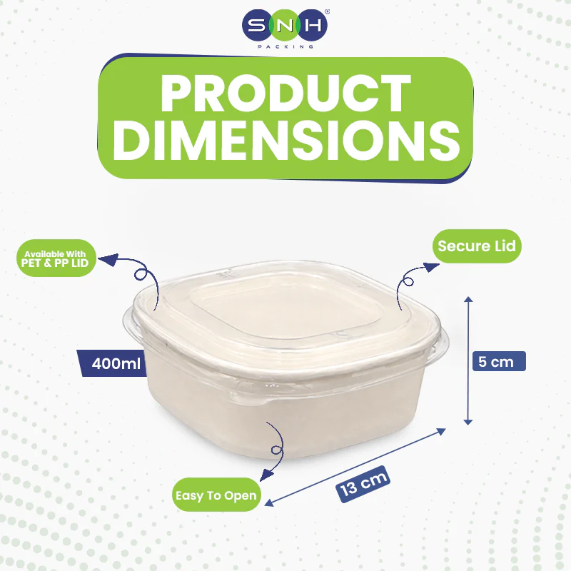 Square White Salad Bowl with Clear PET Lid - Image 3
