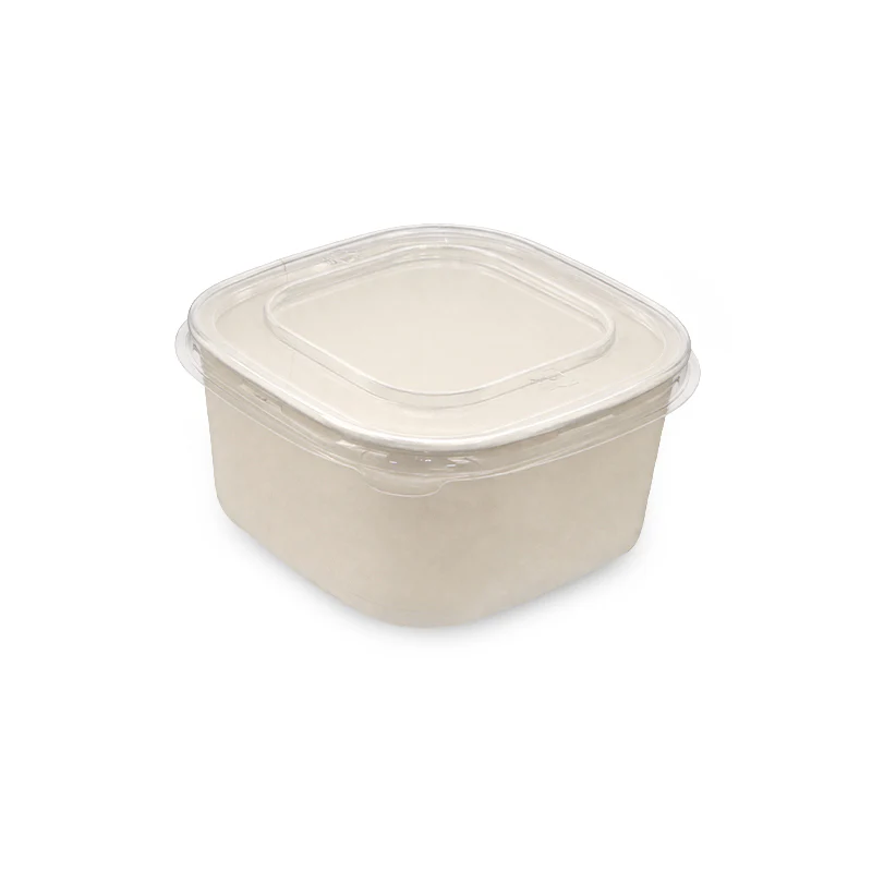 Square White Salad Bowl with Clear PET Lid - Image 4