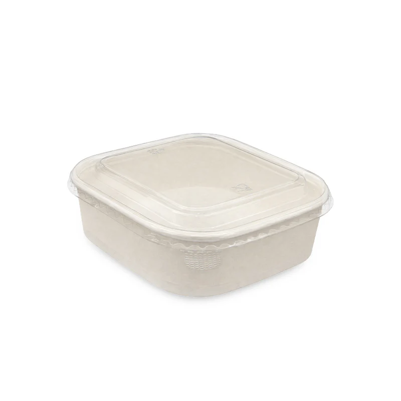 Square White Salad Bowl with Clear PET Lid - Image 7