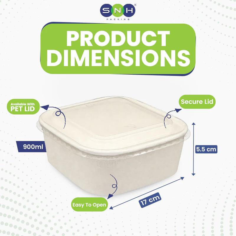 Square White Salad Bowl with Clear PET Lid - Image 9