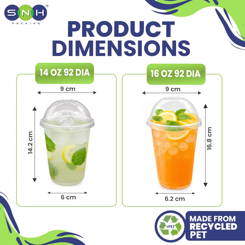 U-Shaped RPET Cups With Lid 92mm- Disposable Cold Drink Cups - Image 11