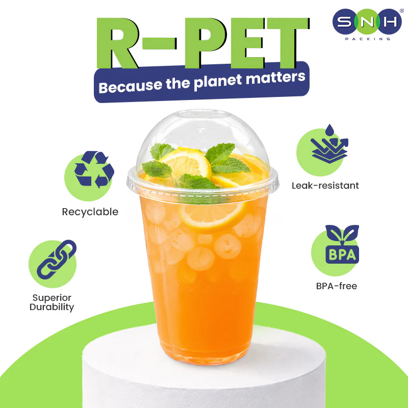 U-Shaped RPET Cups With Lid 92mm- Disposable Cold Drink Cups - Image 13