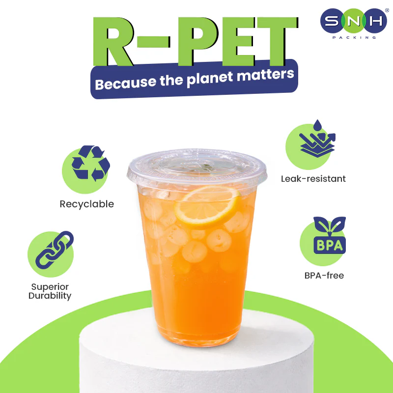U-Shaped RPET Cups With Lid 92mm- Disposable Cold Drink Cups - Image 2