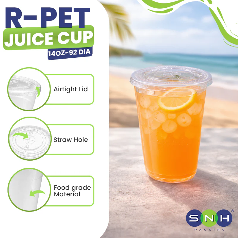 U-Shaped RPET Cups With Lid 92mm- Disposable Cold Drink Cups - Image 3