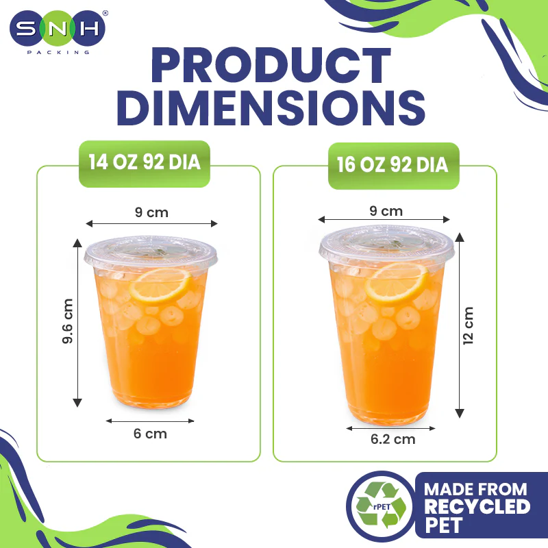 U-Shaped RPET Cups With Lid 92mm- Disposable Cold Drink Cups - Image 4
