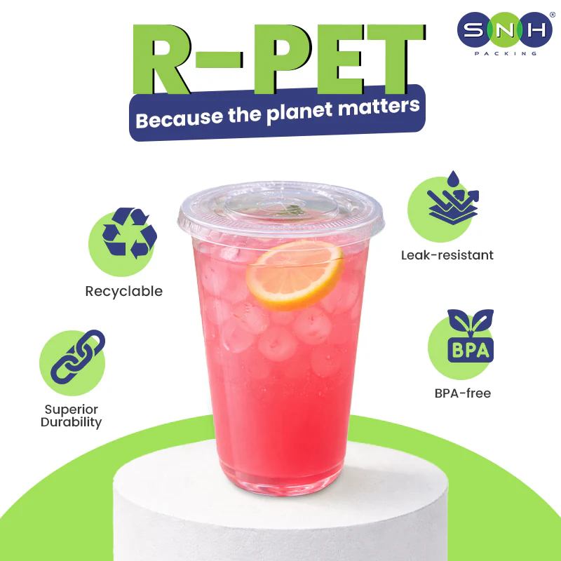 U-Shaped RPET Cups With Lid 92mm- Disposable Cold Drink Cups - Image 6