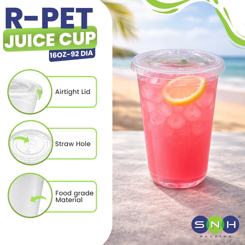 U-Shaped RPET Cups With Lid 92mm- Disposable Cold Drink Cups - Image 7