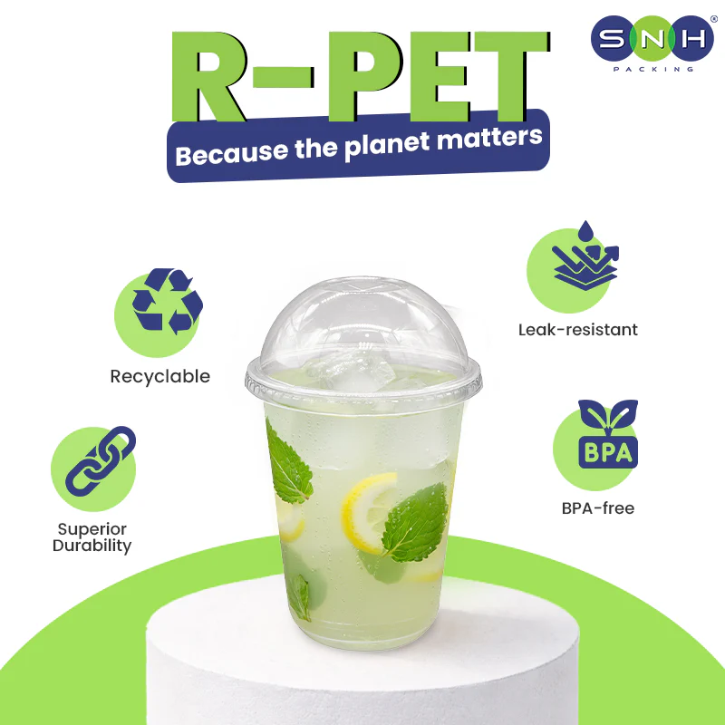 U-Shaped RPET Cups With Lid 92mm- Disposable Cold Drink Cups - Image 9