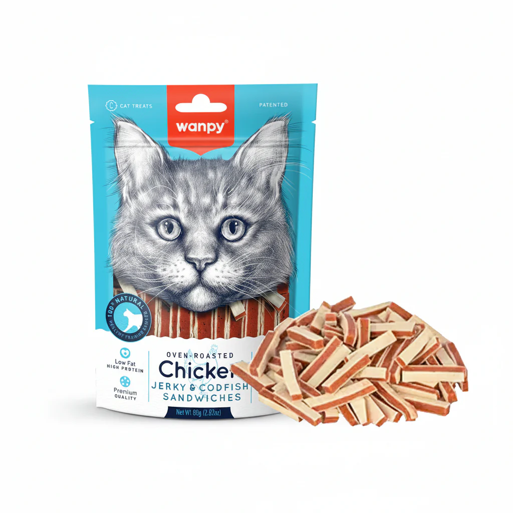 Wanpy Chicken Jerky and Codfish Sandwiches for Cats 80g