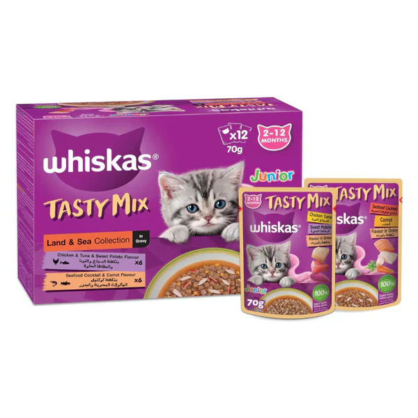 Whiskas Tasty Mix Land & Sea Collection Wet Cat Food - 12X70G