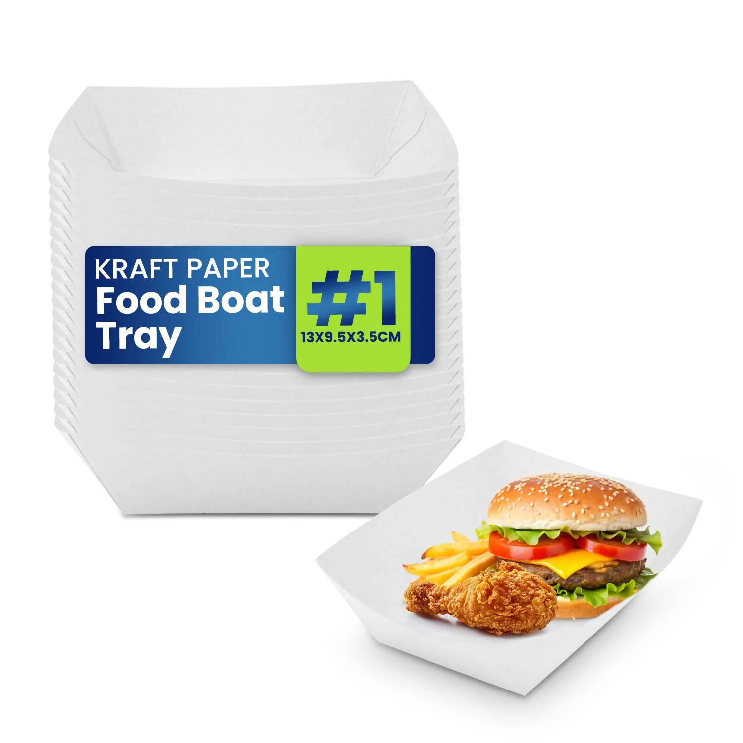 White Kraft Boat Trays UAE Disposable Food Trays for Snacks, Fries & Serving
