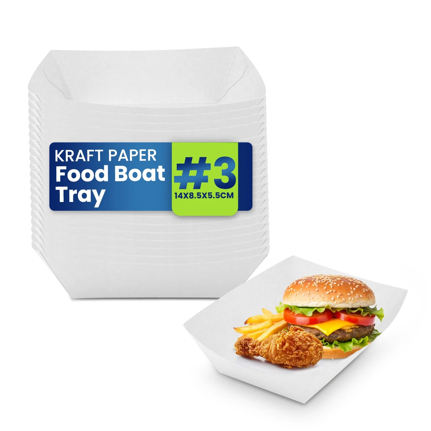 White Kraft Boat Trays UAE Disposable Food Trays for Snacks, Fries & Serving - Image 3