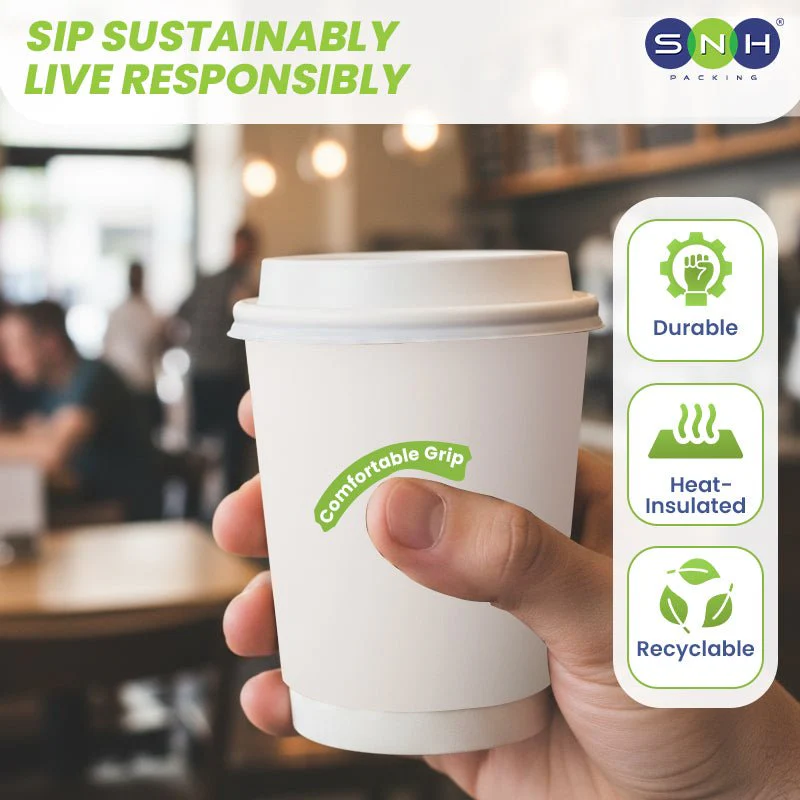 White Double Wall Paper Cups with Bagasse Lids - Image 6