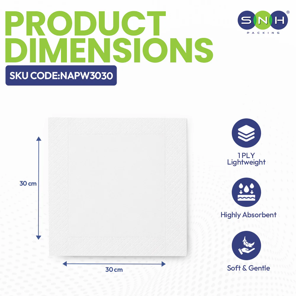 White Paper Napkin 30x30cm 1 Ply – 70 Pieces Pack | Disposable Table Tissue for Restaurants, Cafes & Catering UAE - Image 2