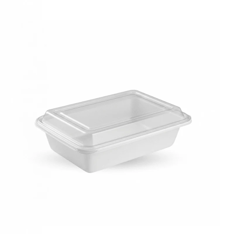 White Rectangular Microwave Container with Lid
