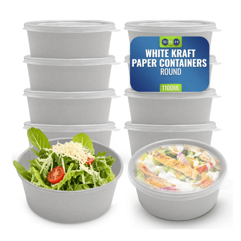White Round Salad Bowls with Lids | Food Packaging - Image 2