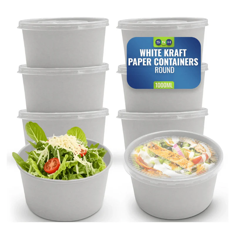 White Round Salad Bowls with Lids | Food Packaging - Image 3