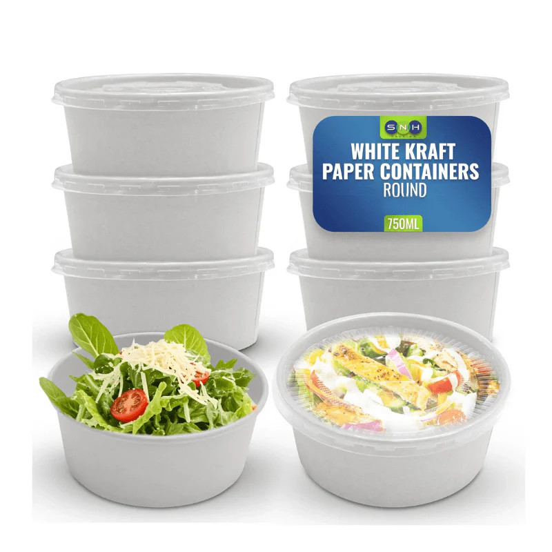 White Round Salad Bowls with Lids | Food Packaging - Image 4