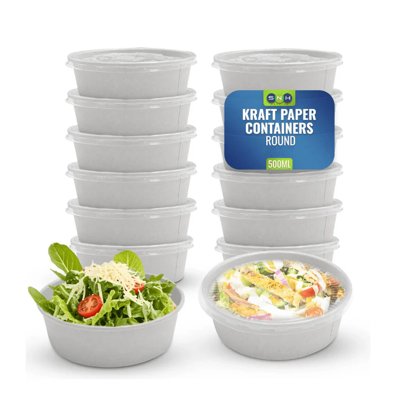 White Round Salad Bowls with Lids | Food Packaging - Image 5