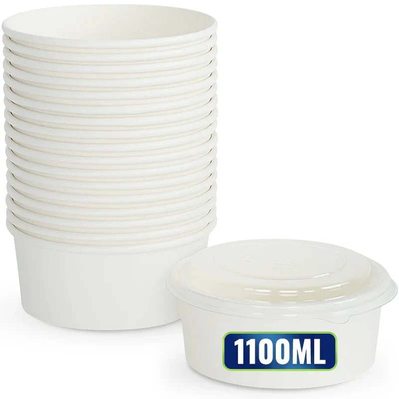 White Round Salad Bowls with Lids | Food Packaging - Image 6