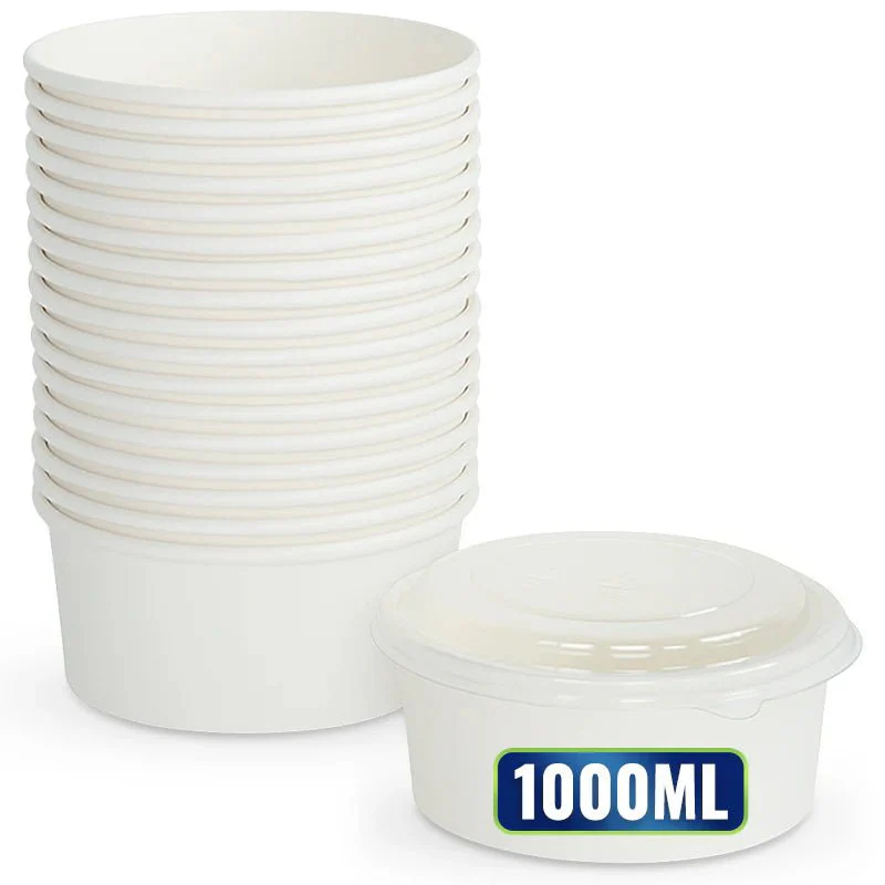 White Round Salad Bowls with Lids | Food Packaging - Image 7