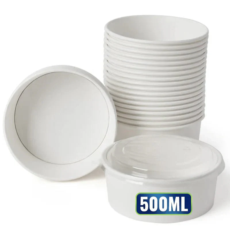 White Round Salad Bowls with Lids | Food Packaging - Image 8