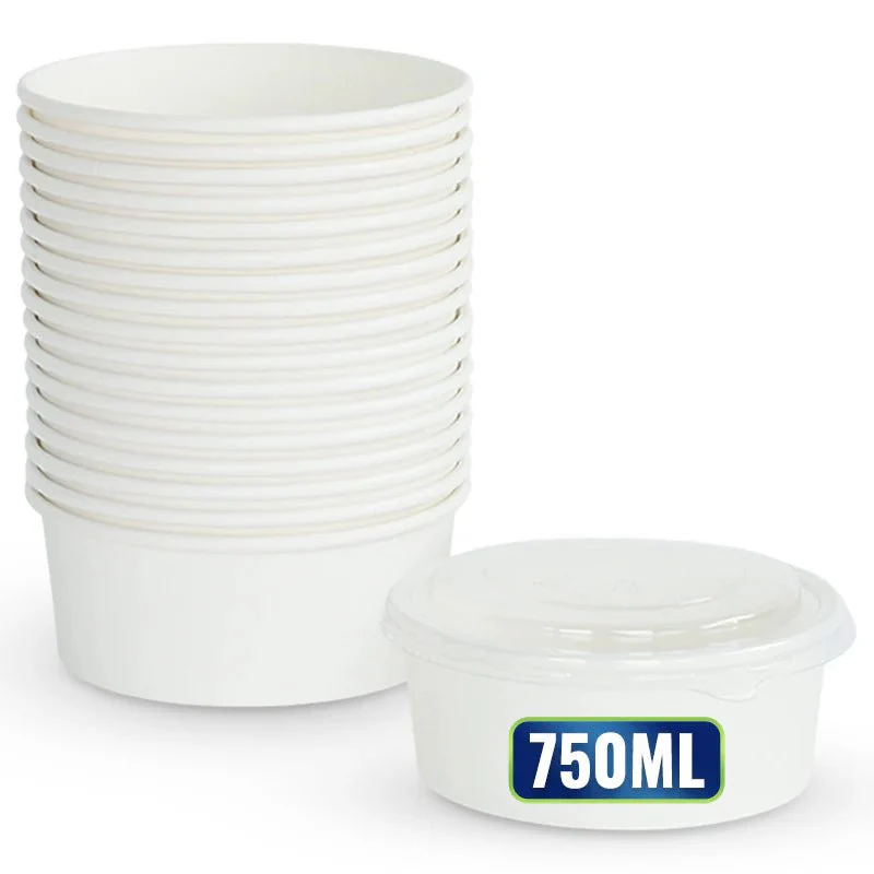 White Round Salad Bowls with Lids | Food Packaging - Image 9