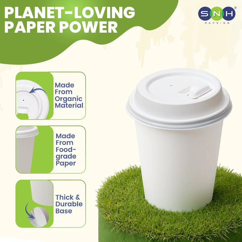 White Single Wall Paper Cup with Bagasse Lid - Image 2