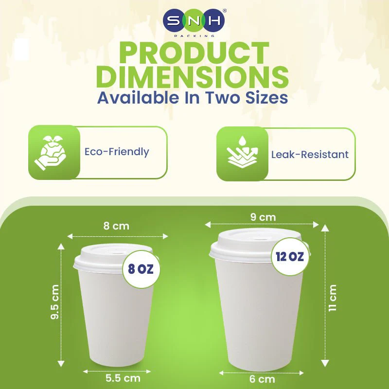 White Single Wall Paper Cup with Bagasse Lid - Image 4
