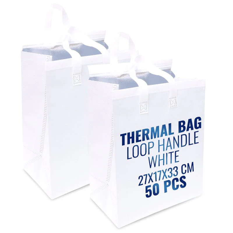 White Thermal Bag with Loop Handle Insulated & Durable - Image 2