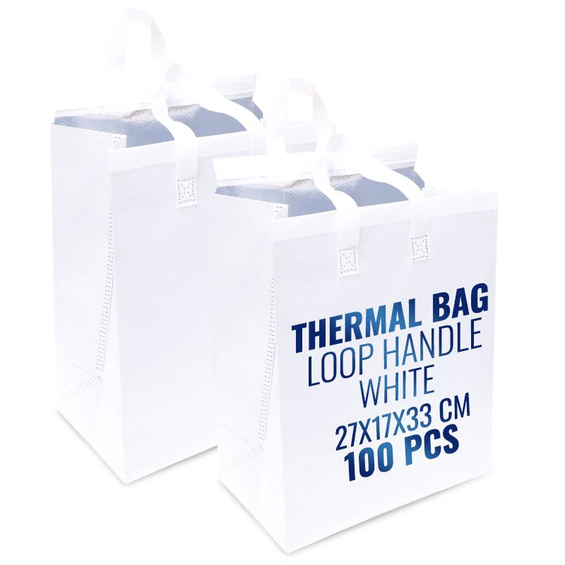 White Thermal Bag with Loop Handle Insulated & Durable - Image 3